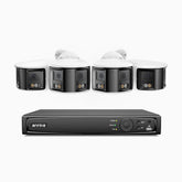 FDH600 - 8 Channel PoE Security System with 4 Dual Lens Cameras, 6MP Resolution, 180° Panoramic View, Smart Dual Light Night Vision, Two-Way Audio, Active Siren & Alarm, Human & Vehicle Detection, IP67